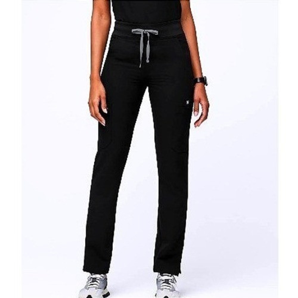Figs Women's Black Boot Cut Scrub Pants with Gray Drawstring